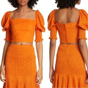 NICHOLAS Puff Sleeve Bustier Top Orange Size 2